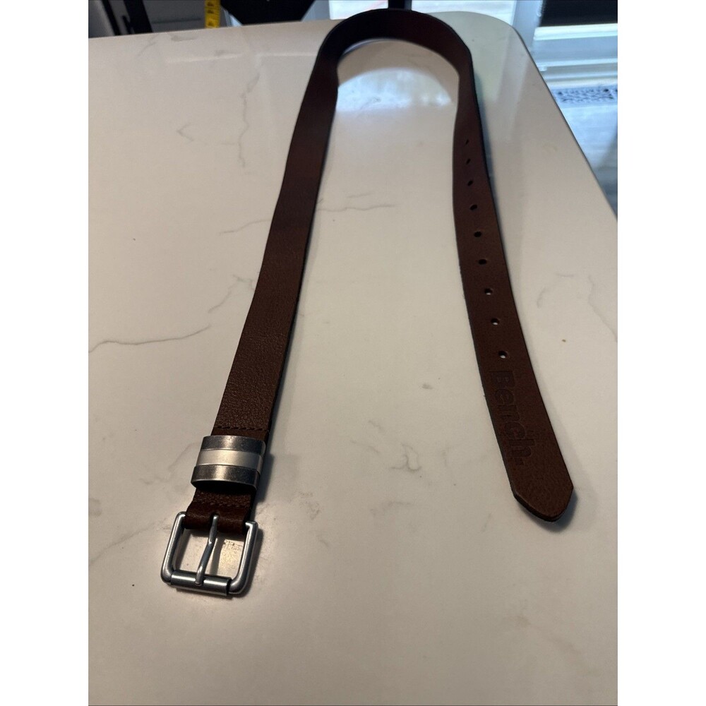 Bench Belt Brown Mens Sz S/M 36 Silver Buckle 1 1/8”
